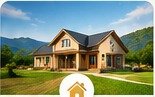 House and land in a green landscape